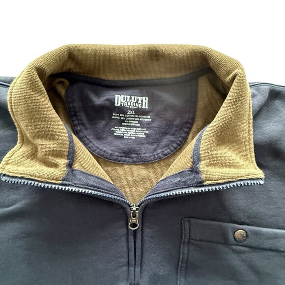 Duluth Trading Souped-Up 1/4 Zip Sweatshirt Mens Sz 2XL Waffle‎ Mock Navy Heavy - Picture 7 of 8